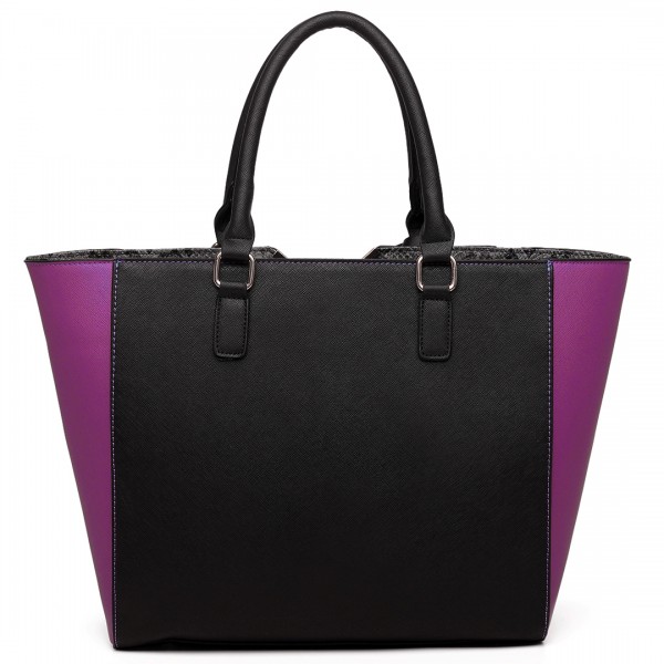 LT6624 - Miss Lulu Panelled Stripe Design Tote Handbag Purple